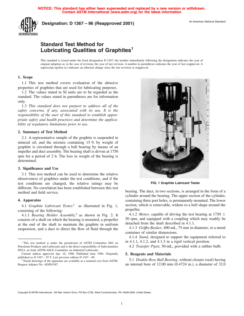 ASTM D1367-96(2001) - Standard Test Method for Lubricating Qualities of Graphites