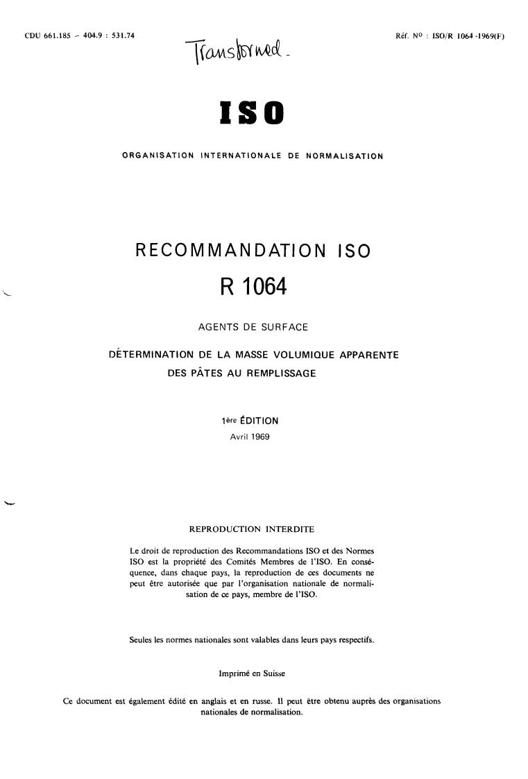 ISO/R 1064:1969 - Title missing - Legacy paper document
Released:1/1/1969