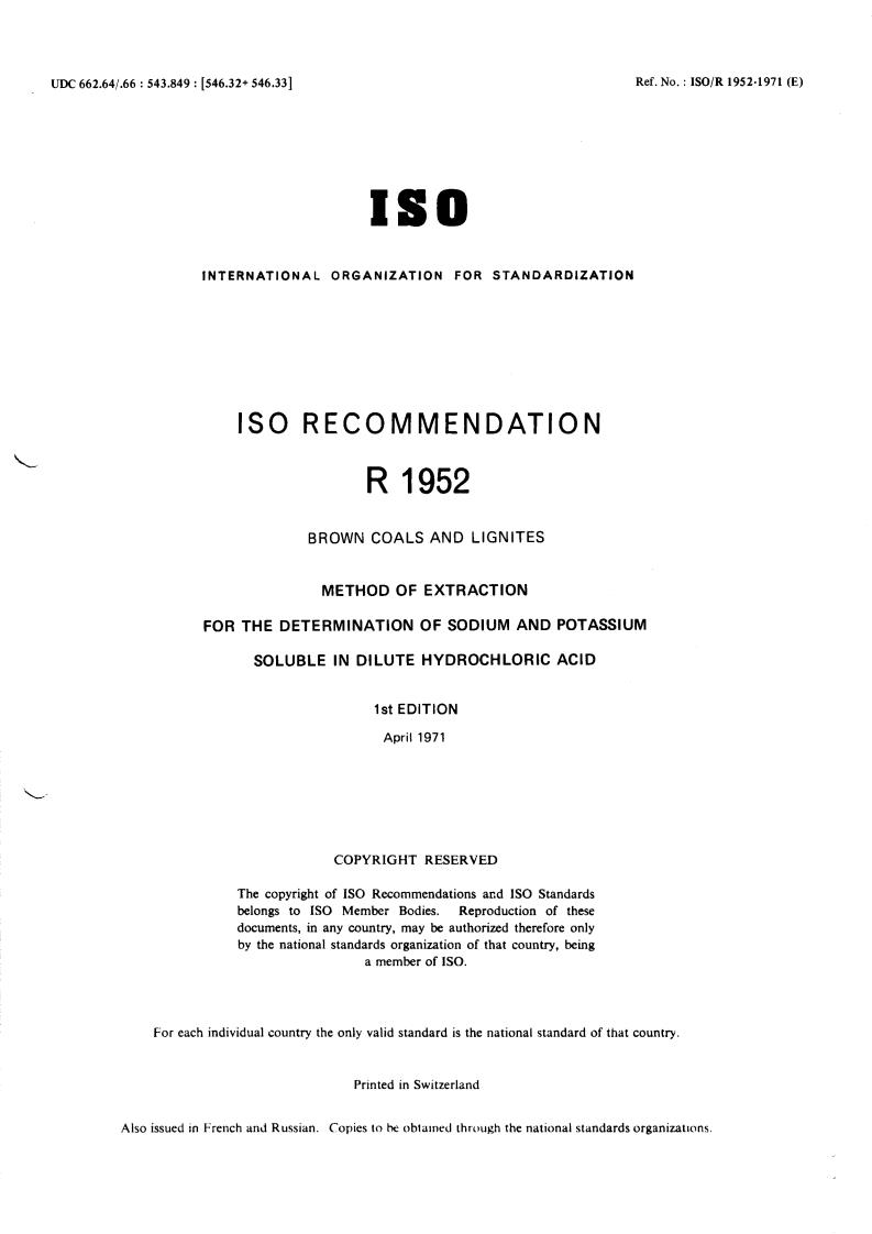 ISO/R 1952:1971 - Title missing - Legacy paper document
Released:1/1/1971