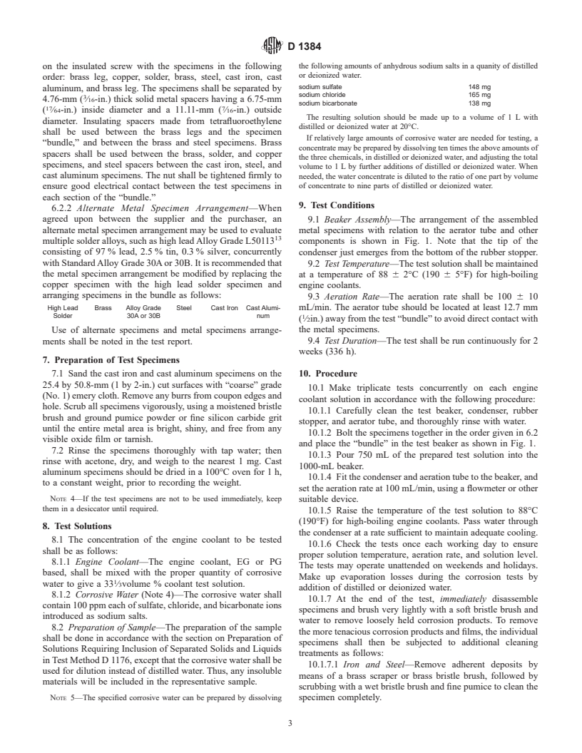 ASTM D1384-01 - Standard Test Method for Corrosion Test for Engine Coolants in Glassware