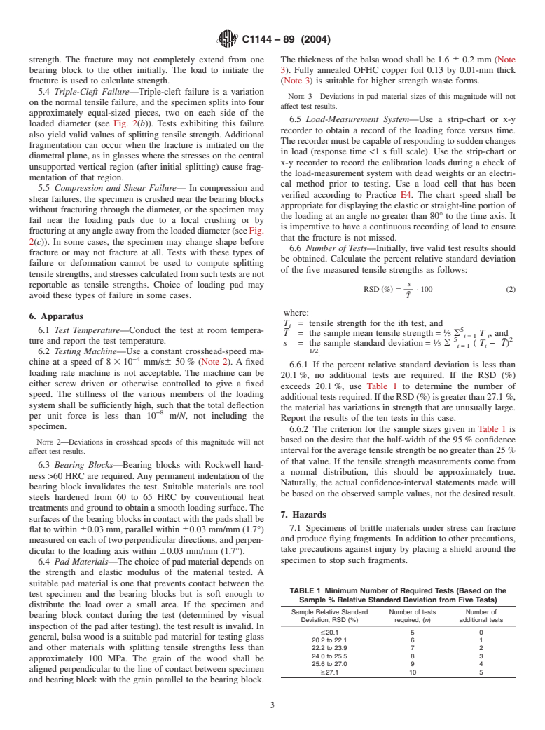 ASTM C1144-89(2004) - Standard Test Method for Splitting Tensile Strength for Brittle Nuclear Waste Forms