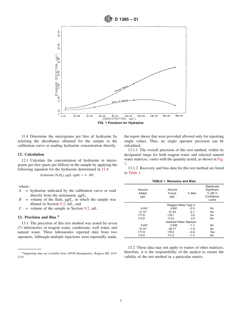 ASTM D1385-01 - Standard Test Method for Hydrazine in Water