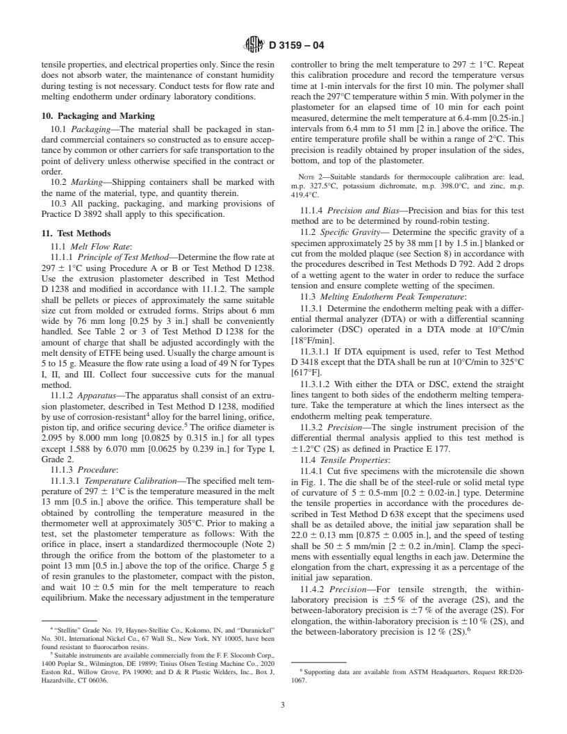 ASTM D3159-04 - Standard Specification for Modified ETFE-Fluoropolymer Molding and Extrusion Materials