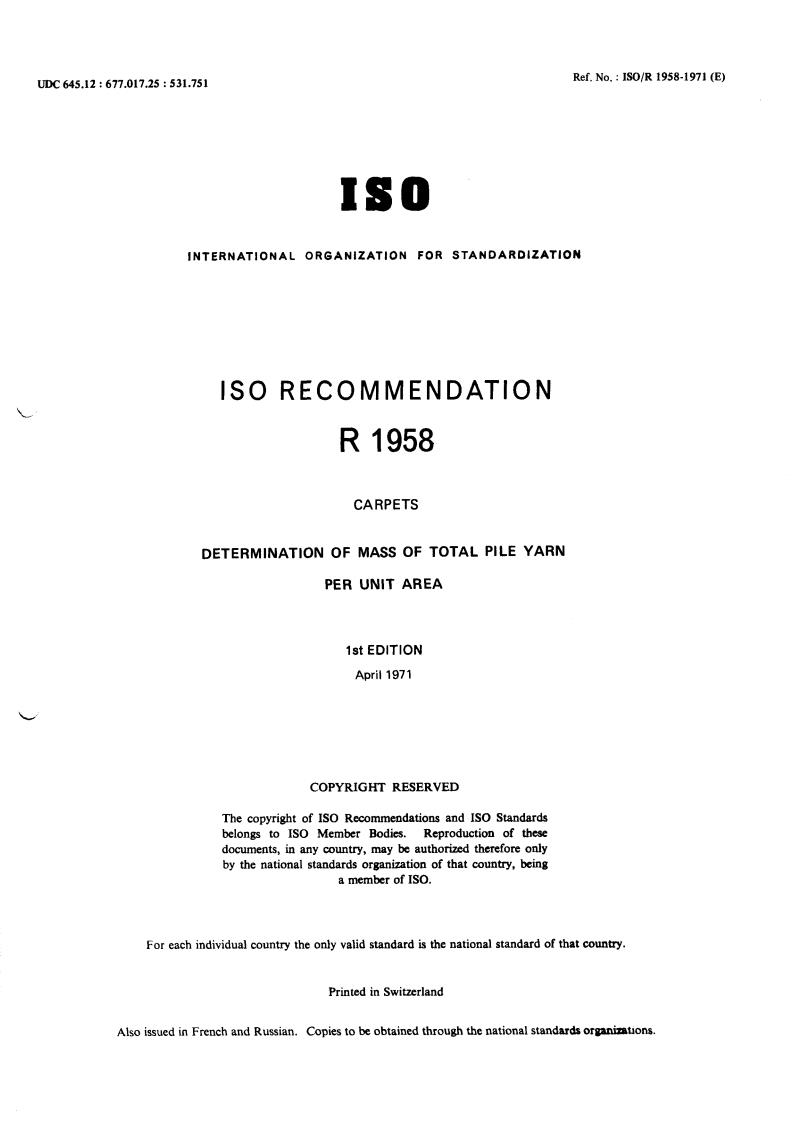 ISO/R 1958:1971 - Title missing - Legacy paper document
Released:1/1/1971