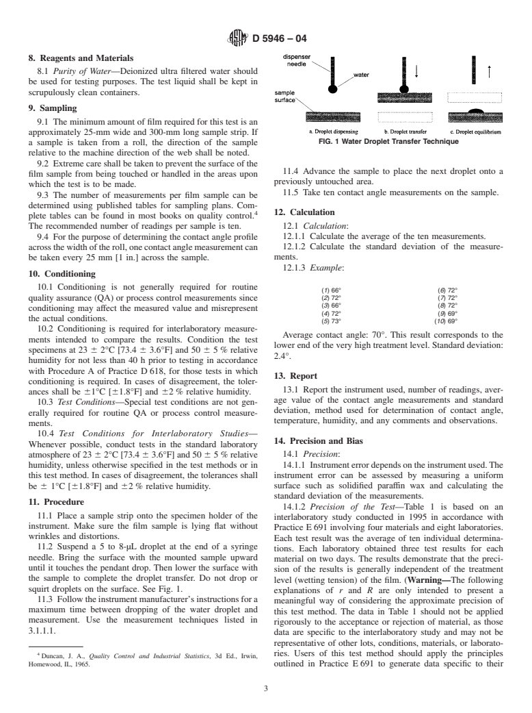 ASTM D5946-04 - Standard Test Method for Corona-Treated Polymer Films Using Water Contact Angle Measurements