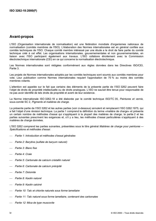 ISO 3262-18:2000 ISO 3262-18:2000 - Matieres de charge pour peintures -- Spécifications et méthodes d'essai - Page 4 preview