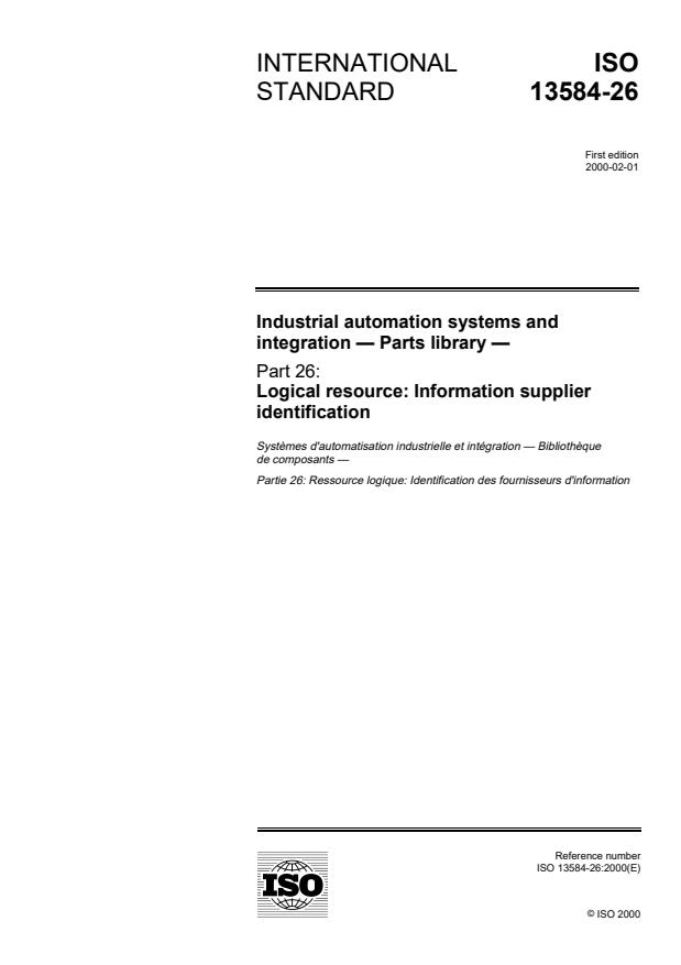 ISO 13584-26:2000 - Industrial automation systems and integration -- Parts library