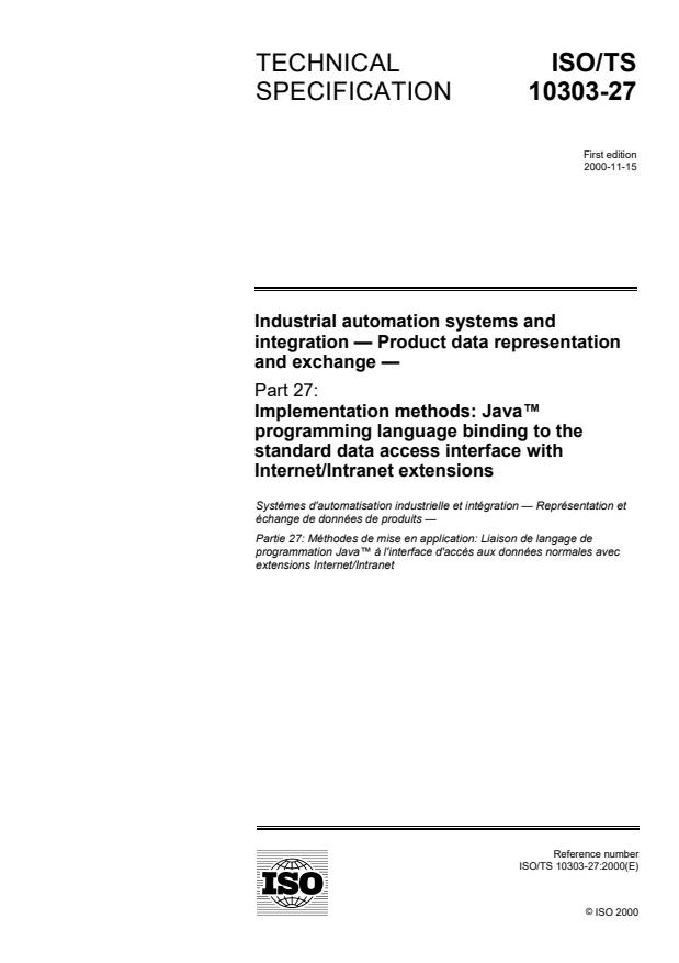 ISO/TS 10303-27:2000 - Industrial automation systems and integration -- Product data representation and exchange