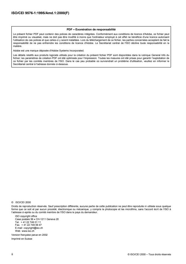 ISO/IEC 9576-1:1995/Amd 1:2000 ISO/IEC 9576-1:1995/Amd 1:2000 - Amélioration de l'efficacité - Page 2 preview