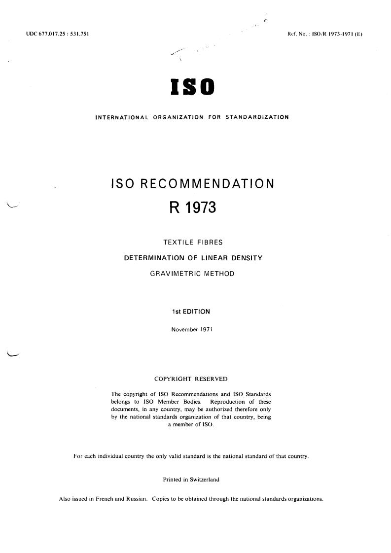 ISO/R 1973:1971 - Title missing - Legacy paper document
Released:1/1/1971