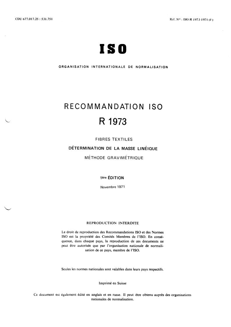 ISO/R 1973:1971 - Title missing - Legacy paper document
Released:1/1/1971