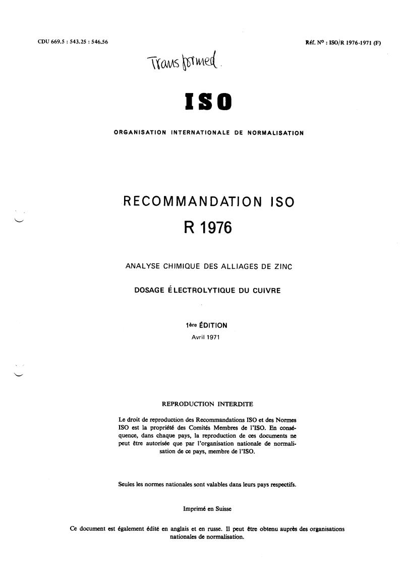 ISO/R 1976:1971 - Title missing - Legacy paper document
Released:1/1/1971