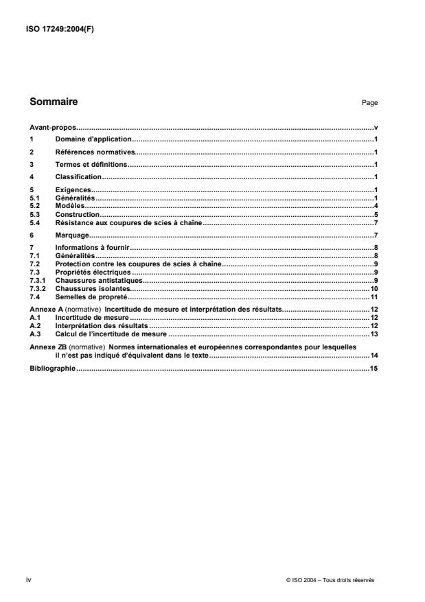 ISO 17249:2004 ISO 17249:2004 - Chaussures de sécurité résistantes aux coupures de scie a chaîne - Page 4 preview