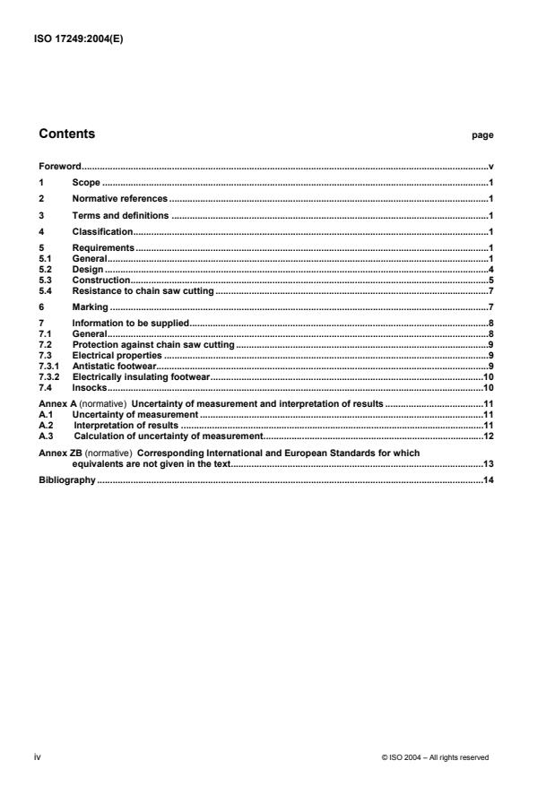 ISO 17249:2004 ISO 17249:2004 - Safety footwear with resistance to chain saw cutting - Page 4 preview