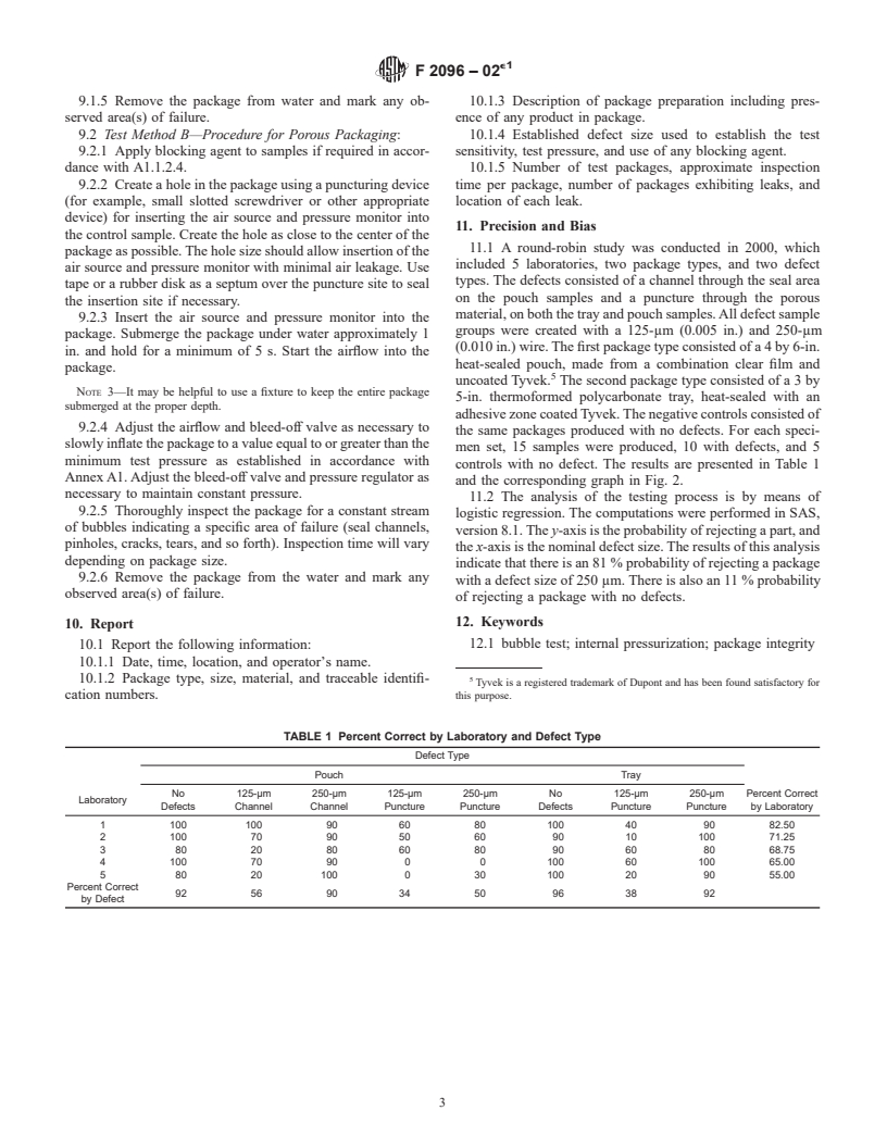 ASTM F2096-02e1 - Standard Test Method for Detecting Gross Leaks in Medical Packaging by Internal Pressurization (Bubble Test)