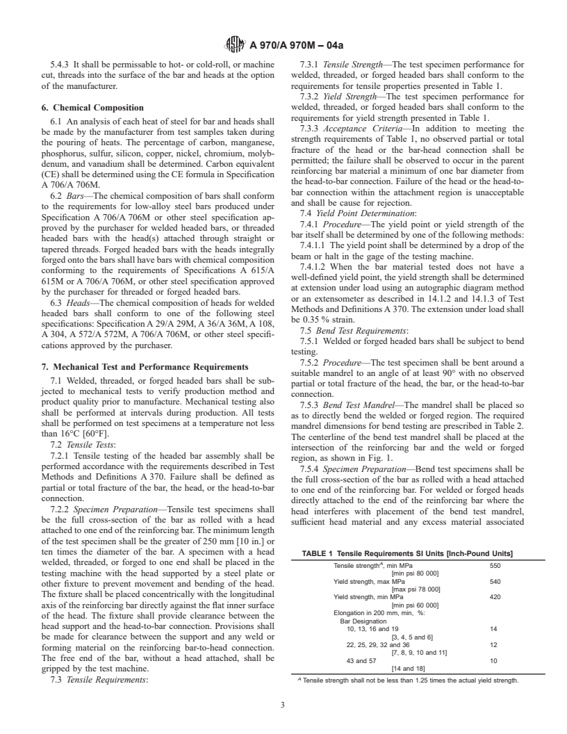 ASTM A970/A970M-04a - Standard Specification for Headed Steel Bars for Concrete Reinforcement