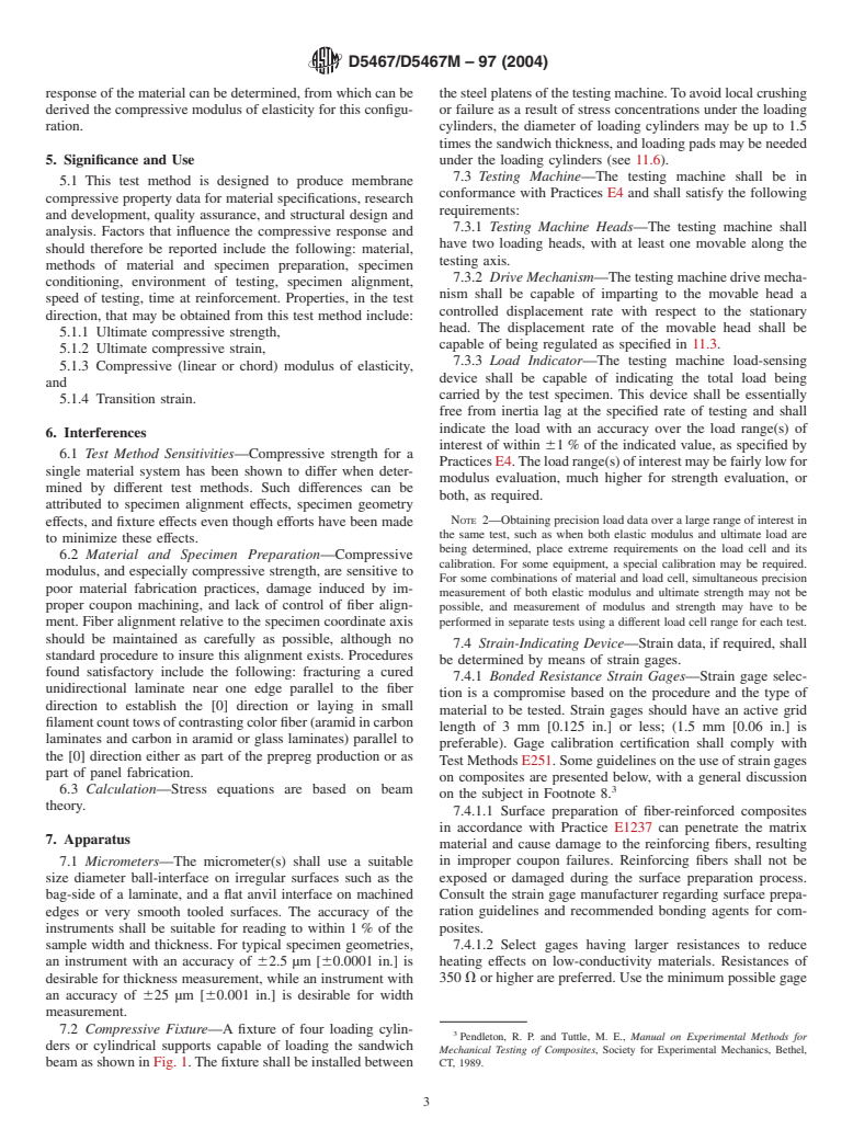 ASTM D5467/D5467M-97(2004) - Standard Test Method for Compressive Properties of Unidirectional Polymer Matrix Composites Using a Sandwich Beam