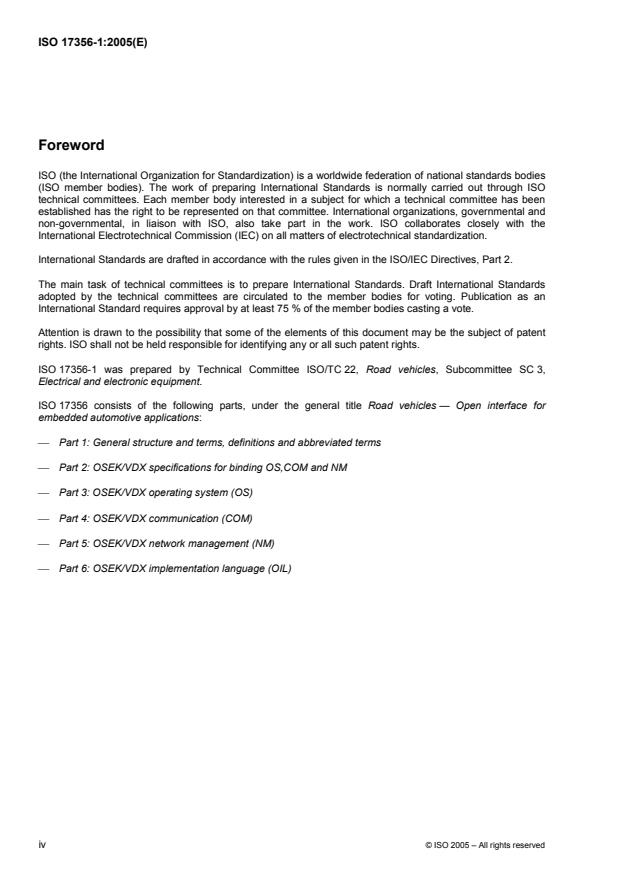 ISO 17356-1:2005 ISO 17356-1:2005 - Road vehicles -- Open interface for embedded automotive applications - Page 4 preview