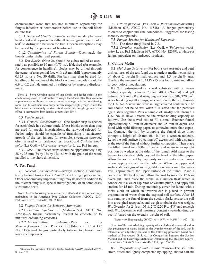 ASTM D1413-99 - Standard Test Method for Wood Preservatives by Laboratory Soil-Block Cultures