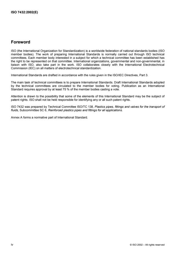 ISO 7432:2002 ISO 7432:2002 - Glass-reinforced thermosetting plastics (GRP) pipes and fittings -- Test methods to prove the design of locked socket-and-spigot joints, including double-socket joints, with elastomeric seals - Page 4 preview