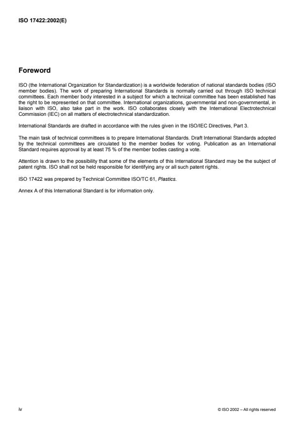 ISO 17422:2002 ISO 17422:2002 - Plastics -- Environmental aspects -- General guidelines for their inclusion in standards - Page 4 preview