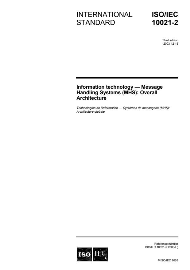 ISO/IEC 10021-2:2003 - Information technology -- Message Handling Systems (MHS): Overall architecture