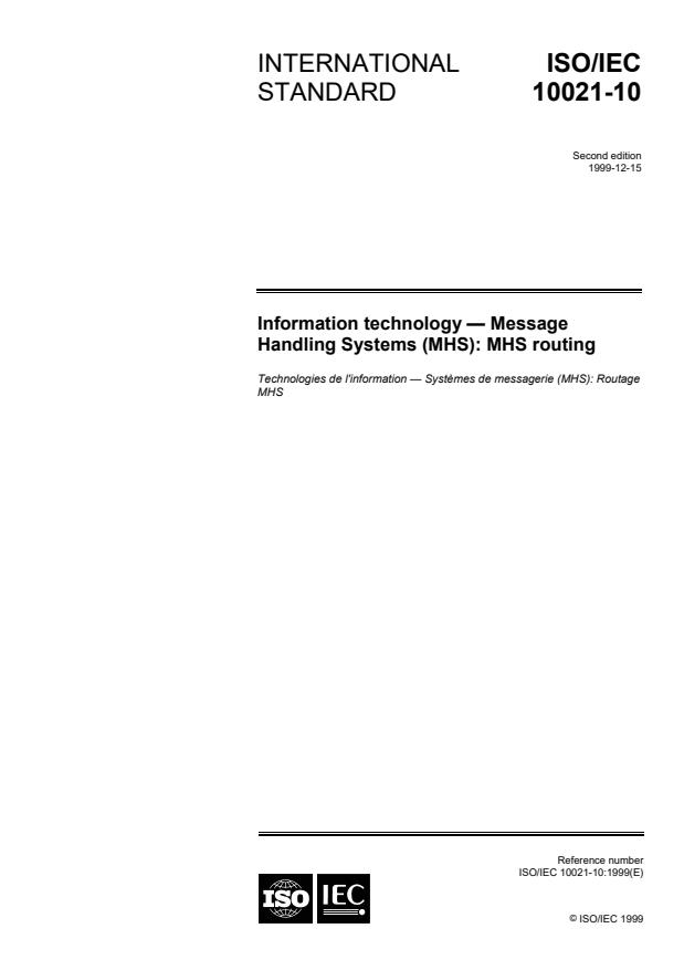 ISO/IEC 10021-10:1999 - Information technology -- Message Handling Systems (MHS): MHS routing