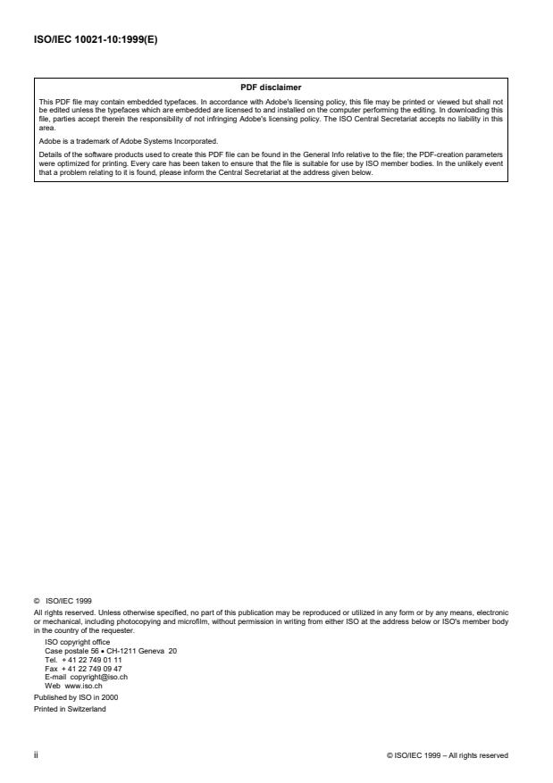 ISO/IEC 10021-10:1999 ISO/IEC 10021-10:1999 - Information technology -- Message Handling Systems (MHS): MHS routing - Page 2 preview
