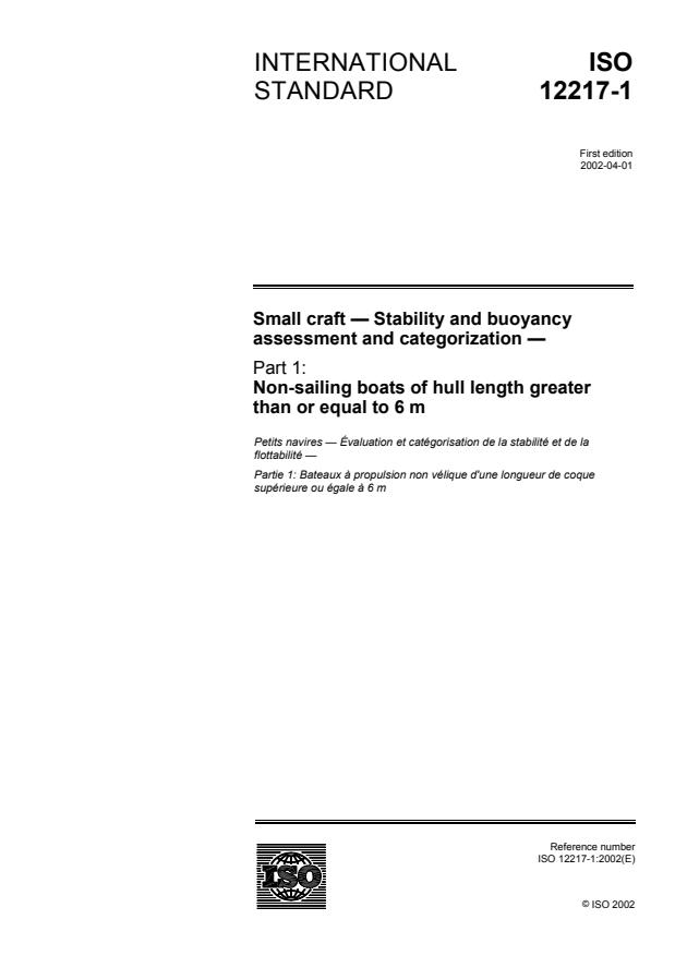 ISO 12217-1:2002 - Small craft -- Stability and buoyancy assessment and categorization