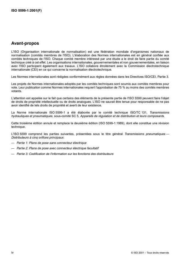 ISO 5599-1:2001 ISO 5599-1:2001 - Transmissions pneumatiques -- Distributeurs a cinq orifices principaux - Page 4 preview