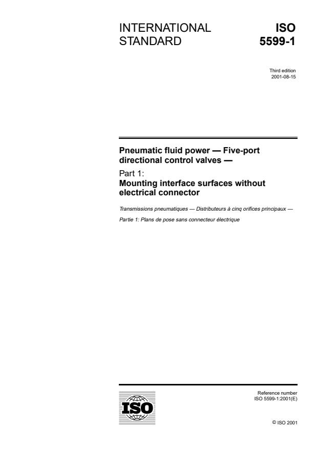 ISO 5599-1:2001 - Pneumatic fluid power -- Five-port directional control valves