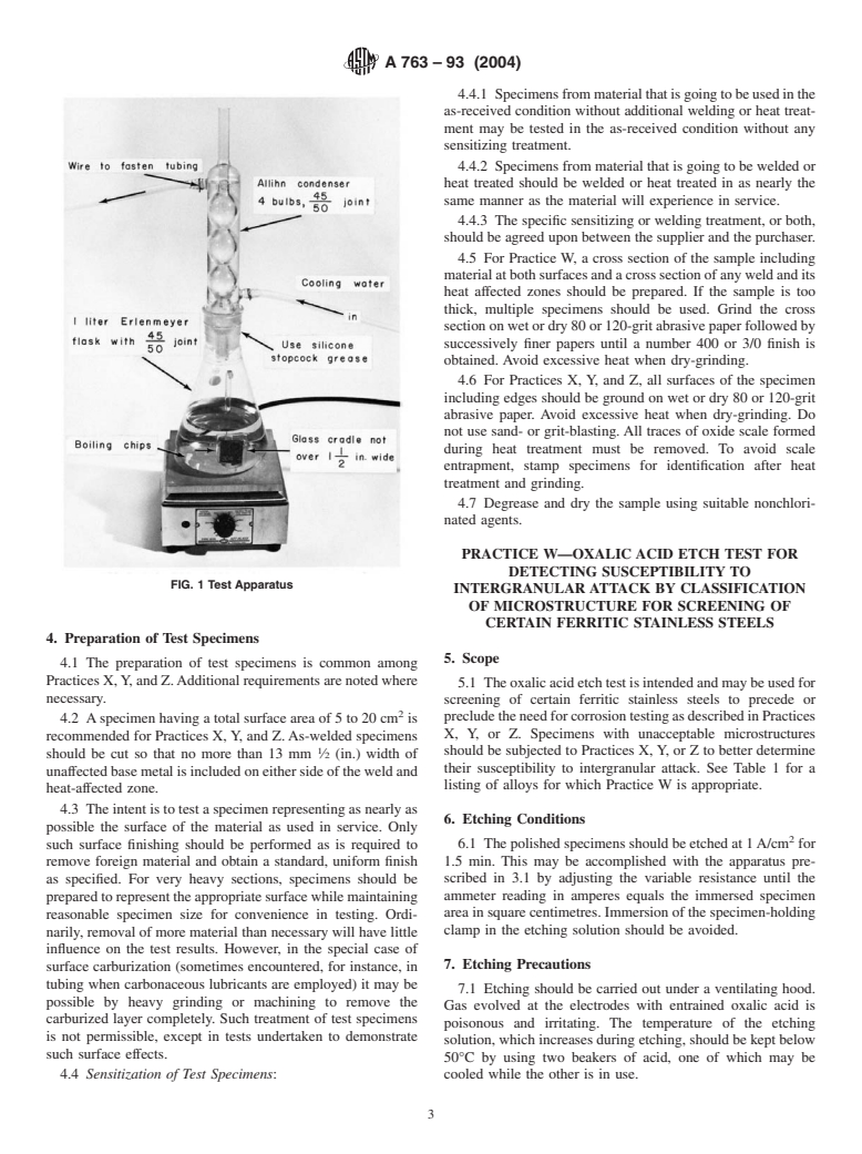 ASTM A763-93(2004) - Standard Practices for Detecting Susceptibility to Intergranular Attack in Ferritic Stainless Steels