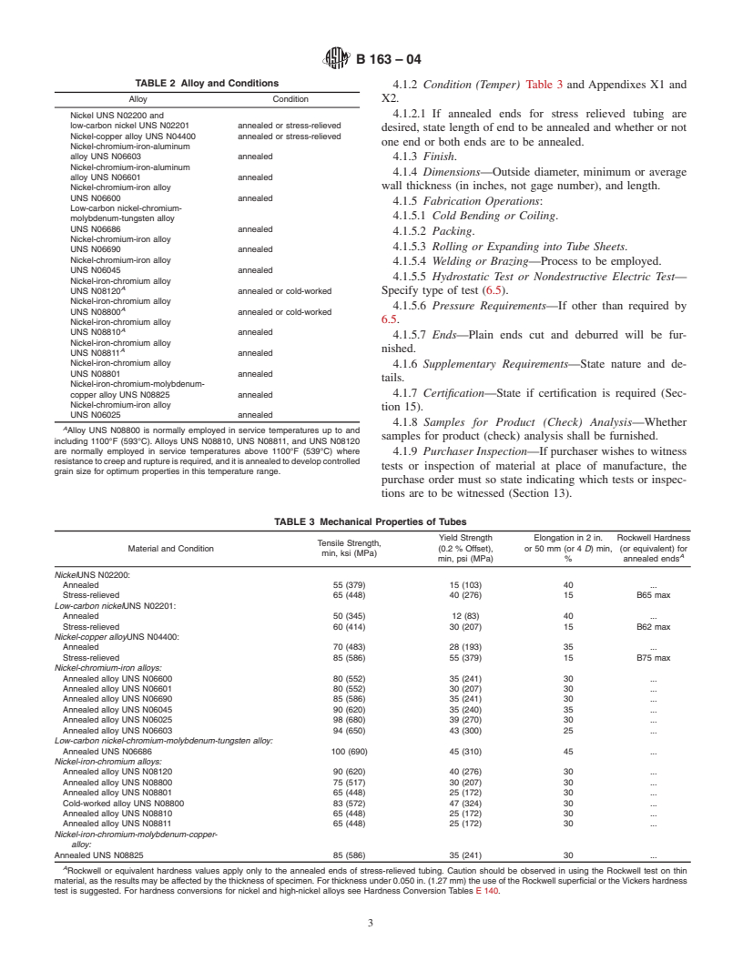 ASTM B163-04 - Standard Specification for Seamless Nickel and Nickel Alloy Condenser and Heat-Exchanger Tubes