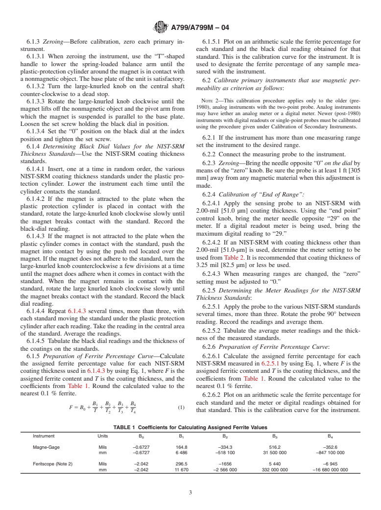 ASTM A799/A799M-04 - Standard Practice for Steel Castings, Stainless, Instrument Calibration, for Estimating Ferrite Content