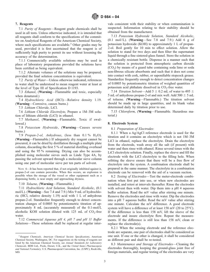 ASTM D664-04 - Standard Test Method for Acid Number of Petroleum Products by Potentiometric Titration