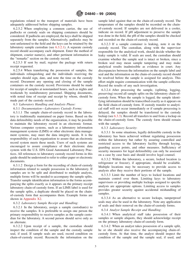 ASTM D4840-99(2004) - Standard Guide for Sampling Chain-of-Custody Procedures