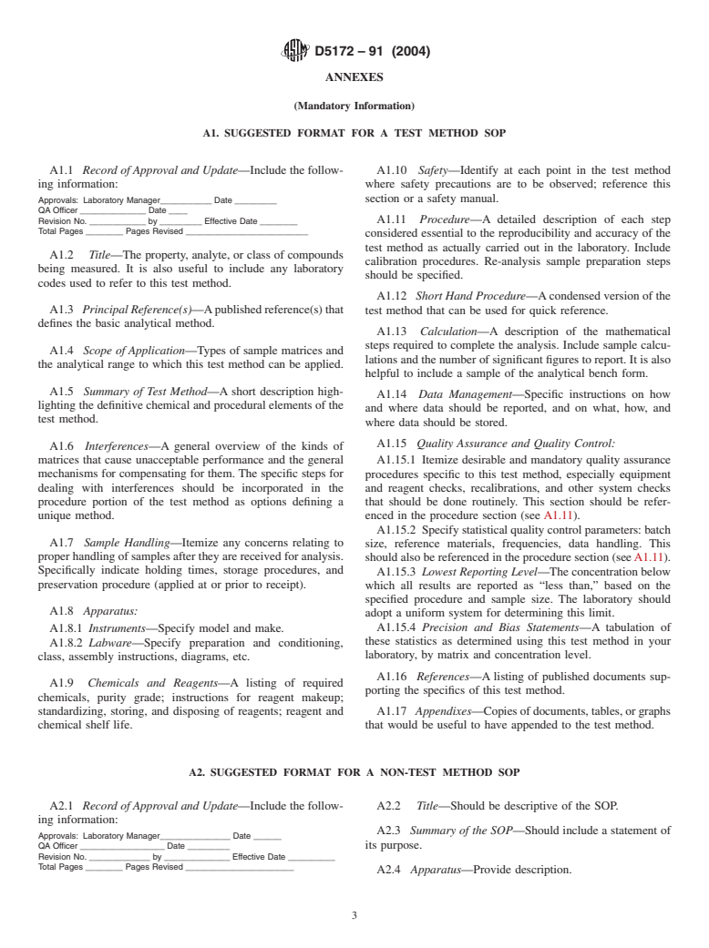 ASTM D5172-91(2004) - Standard Guide for Documenting the Standard Operating Procedures Used for the Analysis of Water