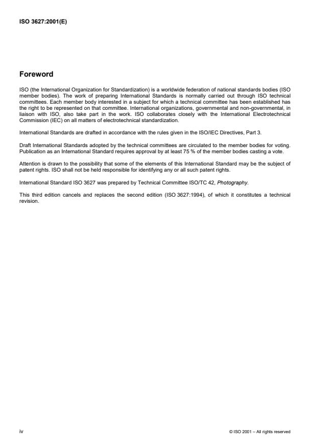 ISO 3627:2001 ISO 3627:2001 - Photography -- Processing chemicals -- Specifications for anhydrous sodium metabisulfite - Page 4 preview