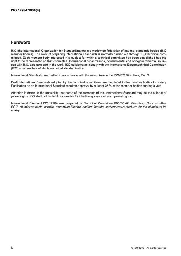 ISO 12984:2000 ISO 12984:2000 - Carbonaceous materials used in the production of aluminium -- Calcined coke -- Determination of particle size distribution - Page 4 preview
