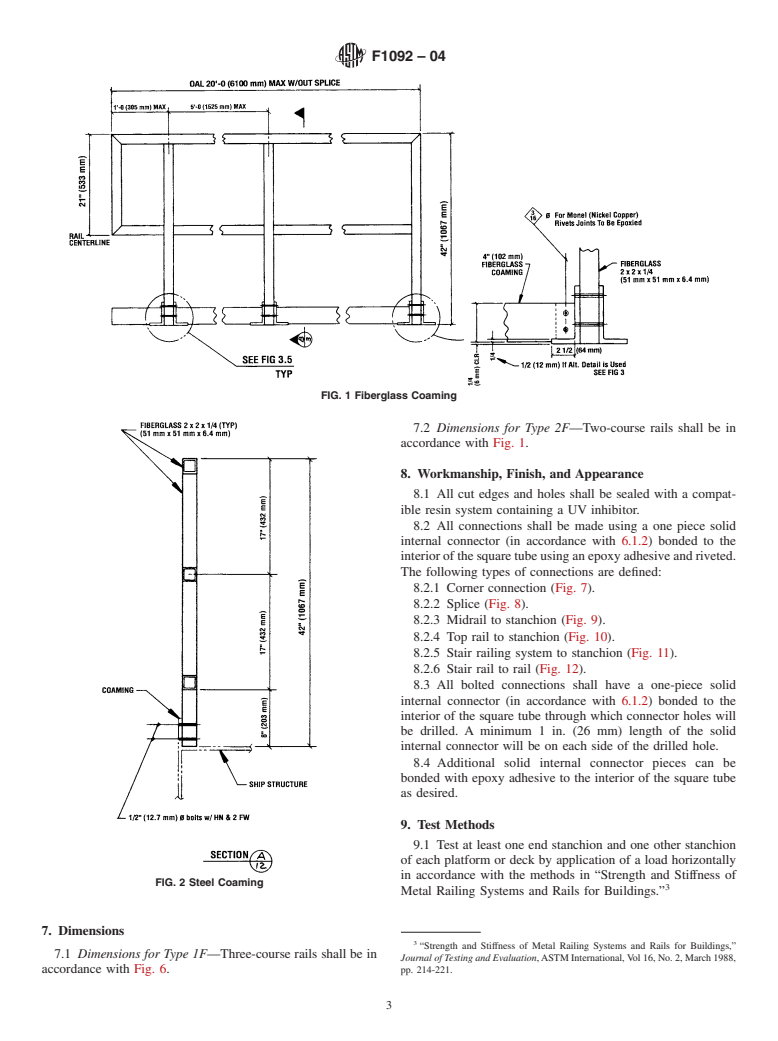 ASTM F1092-04 - Standard Specification for Fiberglass (GRP) Pultruded Open-Weather Storm and Guard, Square Railing Systems