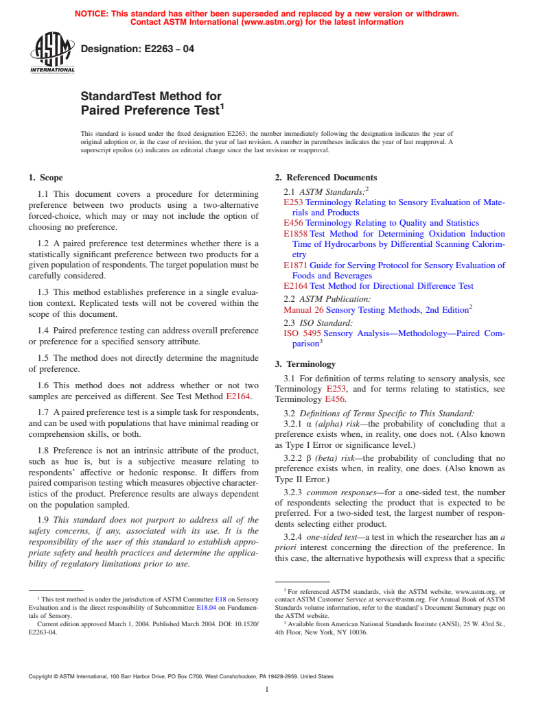 ASTM E2263-04 - Standard Test Method for Paired Preference Test