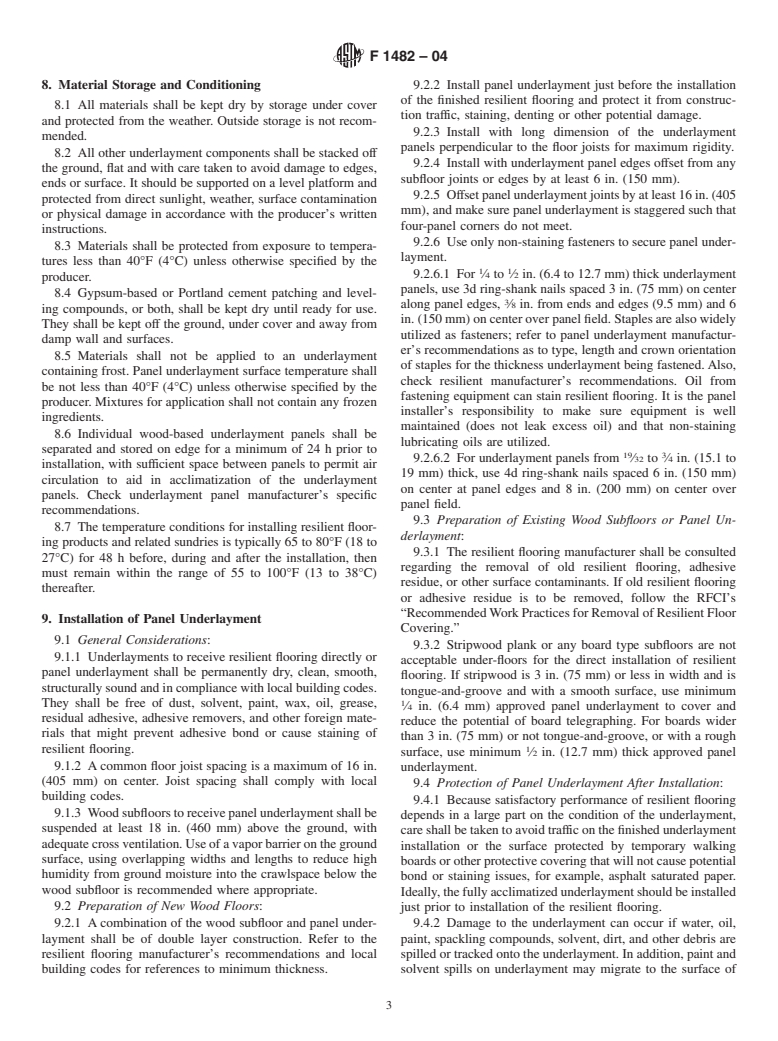 ASTM F1482-04 - Standard Practice for Installation and Preparation of Panel Type Underlayments to Receive Resilient Flooring