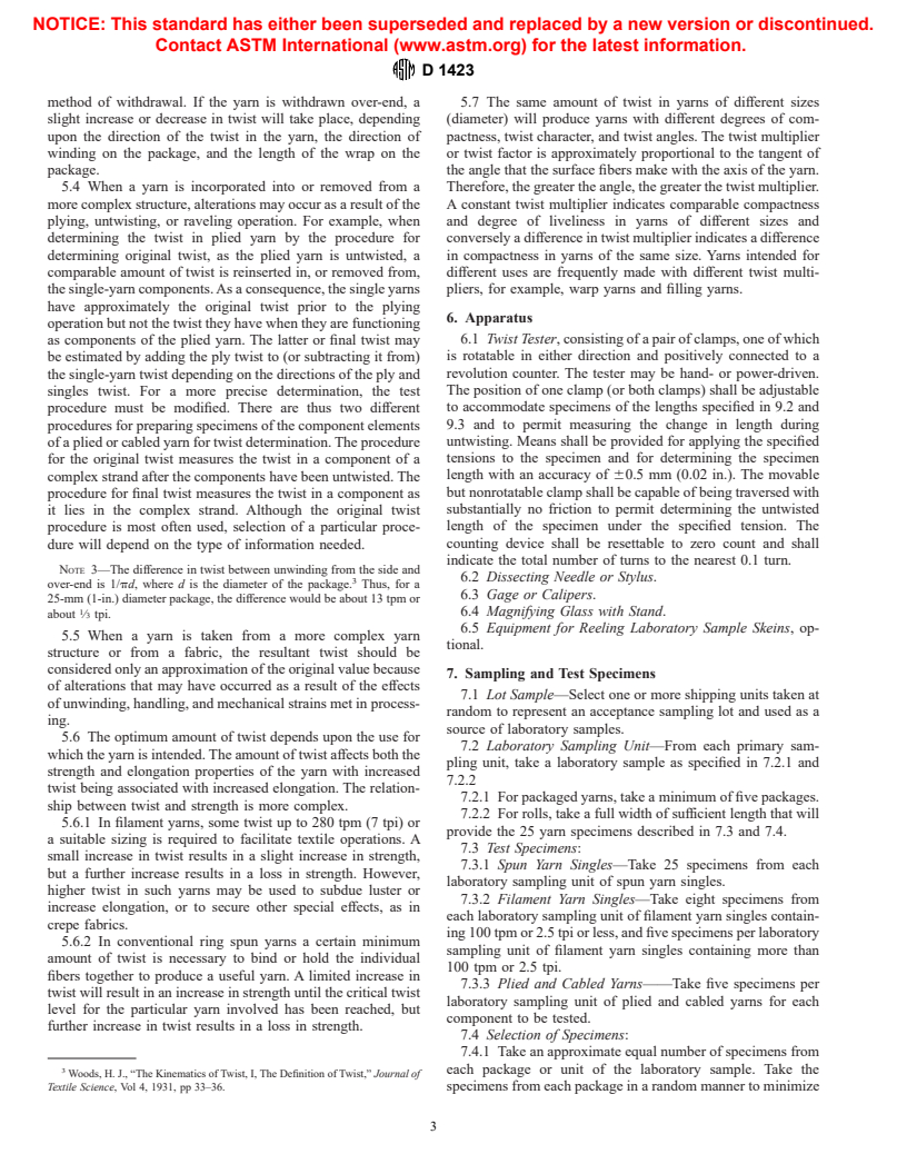 ASTM D1423-99 - Standard Test Method for Twist in Yarns by Direct-Counting