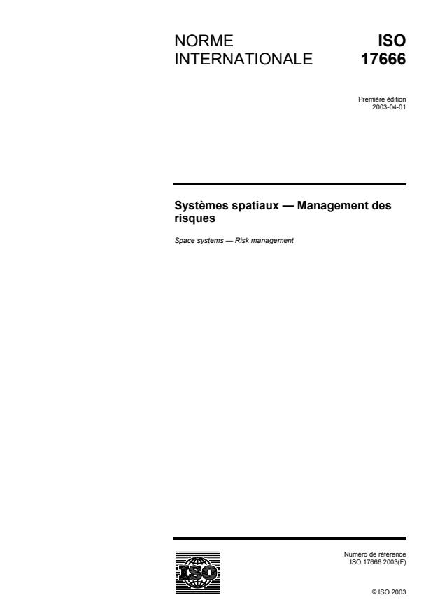 ISO 17666:2003 - Systemes spatiaux -- Management des risques