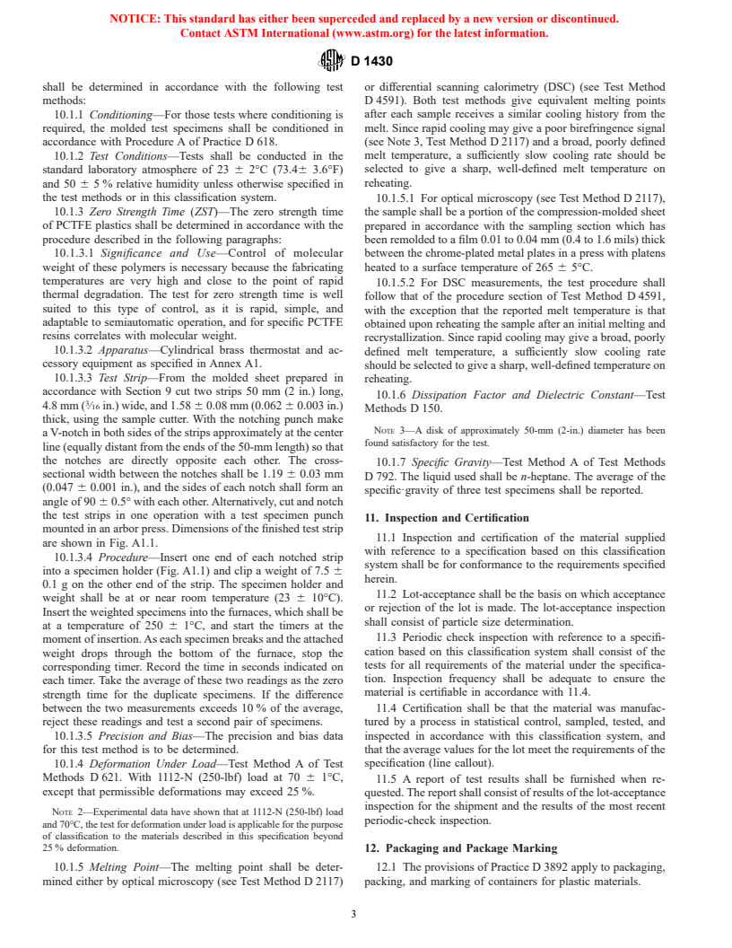 ASTM D1430-00 - Standard Classification System for Polychlorotrifluoroethylene (PCTFE) Plastics