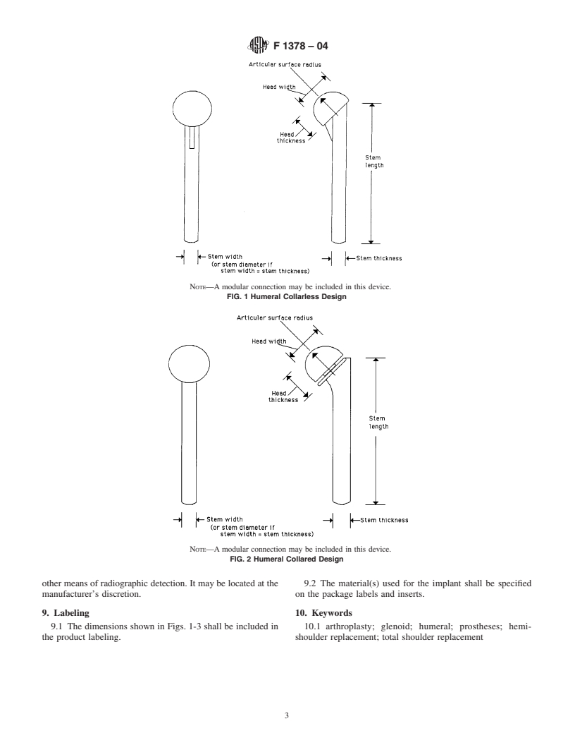 ASTM F1378-04 - Standard Specification for Shoulder Prosthesis