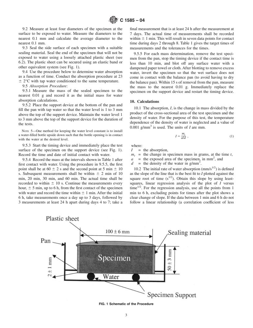 ASTM C1585-04 - Standard Test Method for Measurement of Rate of Absorption of Water by Hydraulic-Cement Concretes