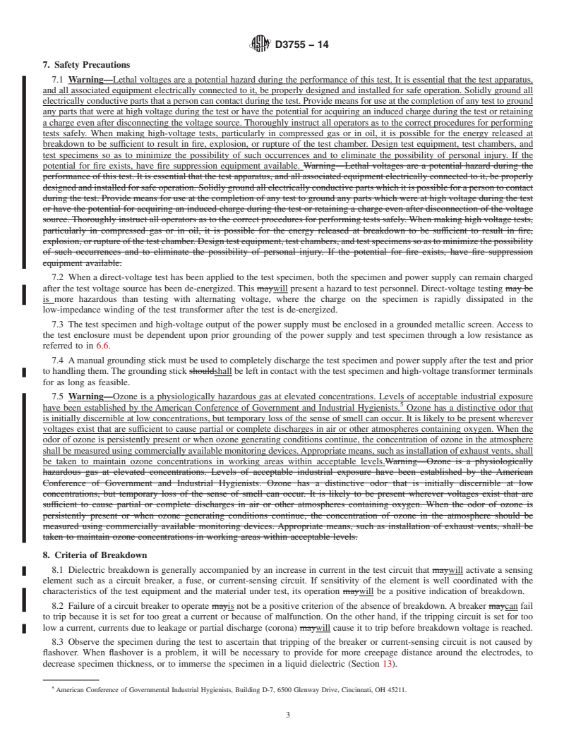 REDLINE ASTM D3755-14 - Standard Test Method for  Dielectric Breakdown Voltage and Dielectric Strength of Solid   Electrical Insulating Materials Under Direct-Voltage Stress