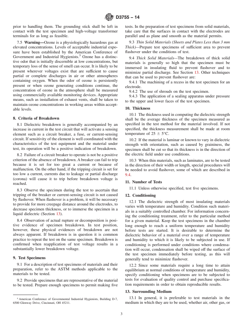 ASTM D3755-14 - Standard Test Method for  Dielectric Breakdown Voltage and Dielectric Strength of Solid   Electrical Insulating Materials Under Direct-Voltage Stress