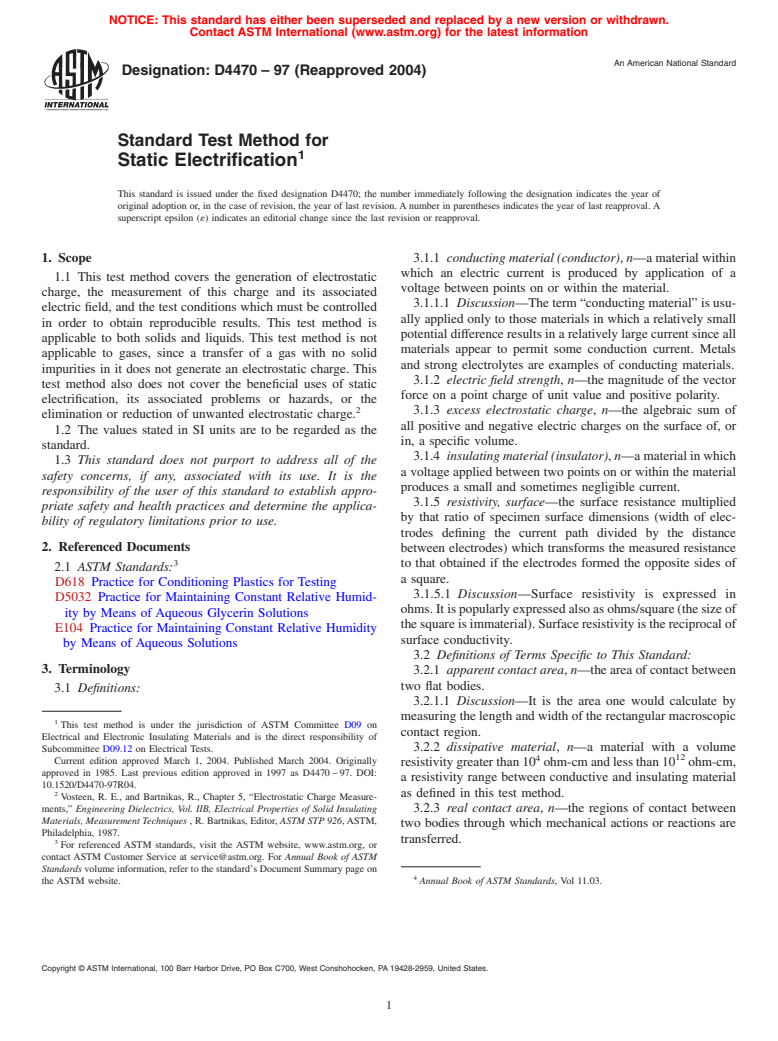 ASTM D4470-97(2004) - Standard Test Method for Static Electrification